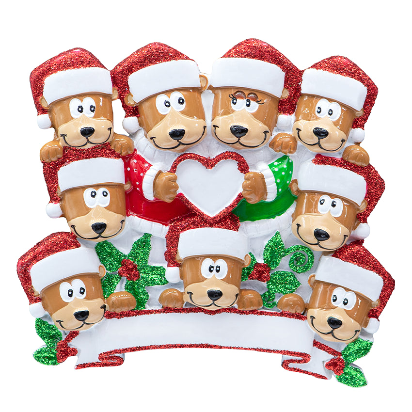 Personalized Family of 9 Christmas Ornament - Bears