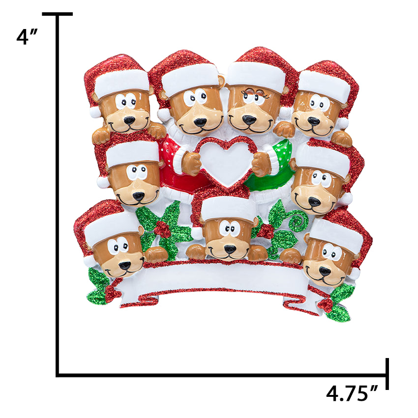 Personalized Family of 9 Christmas Ornament - Bears
