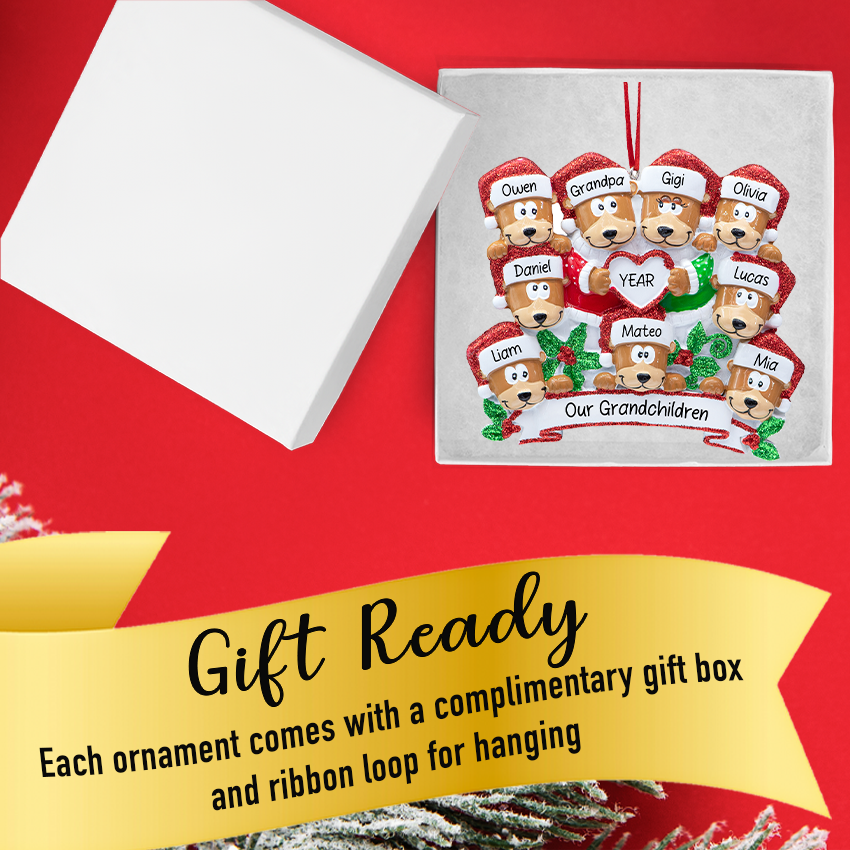 Personalized Brown Bear Family of 10 Christmas Ornament