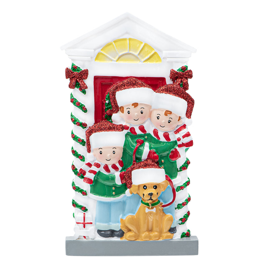 Personalized Family of 3 with Dog Ornament for Christmas Tree