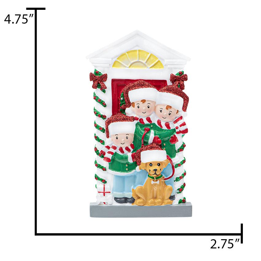 Personalized Family of 3 with Dog Ornament for Christmas Tree