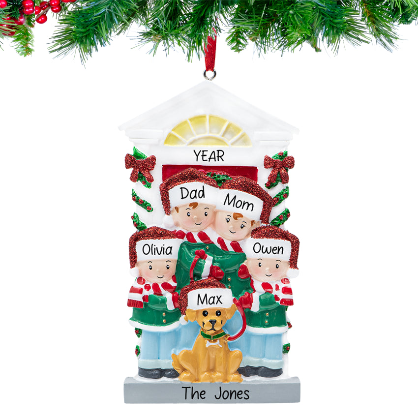 Personalized Family of 4 with Dog Ornament for Christmas Tree