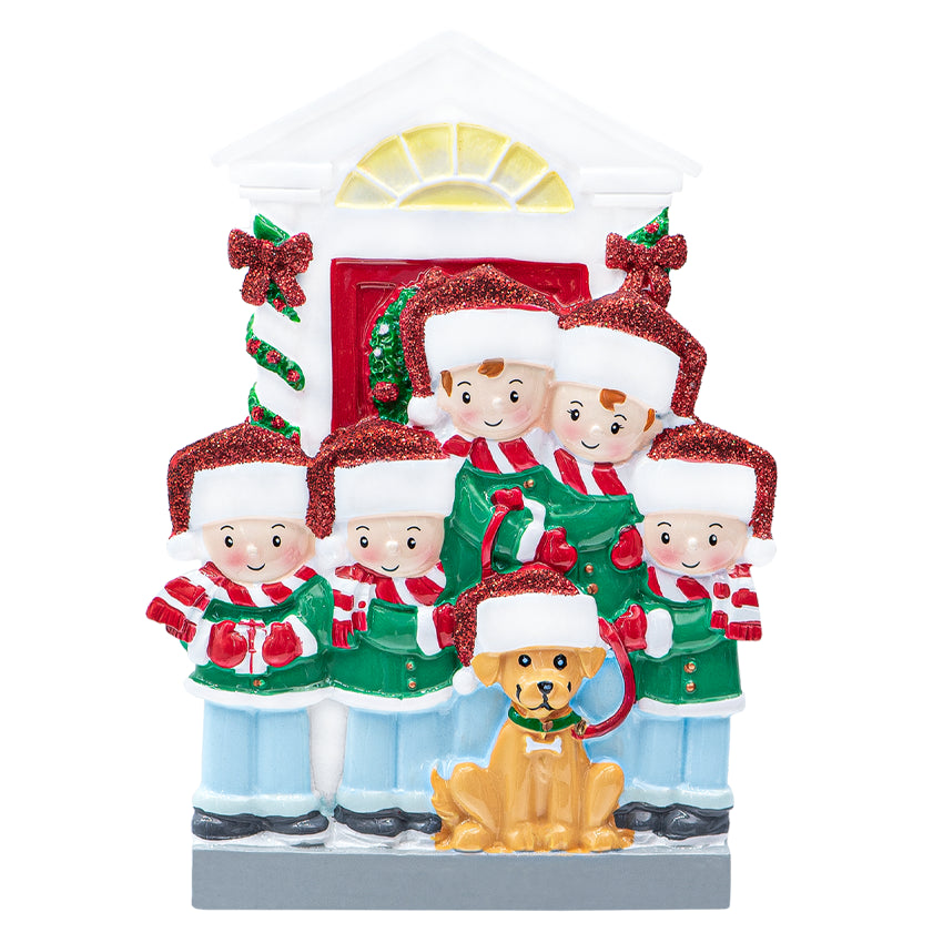 Personalized Family of 5 with Dog Ornament for Christmas Tree