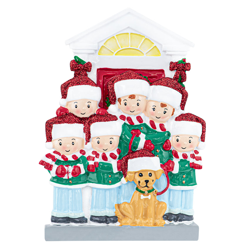 Personalized Family of 6 with Dog Ornament for Christmas Tree