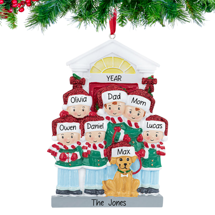 Personalized Family of 6 with Dog Ornament for Christmas Tree