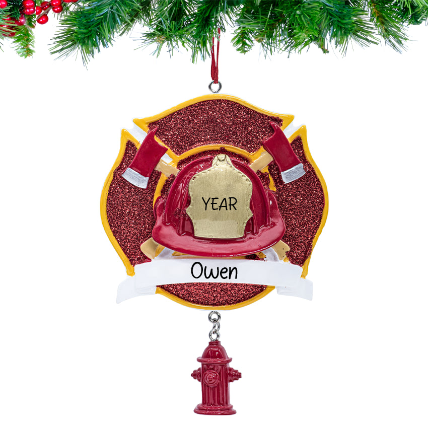 Personalized Fireman Round Christmas Ornament