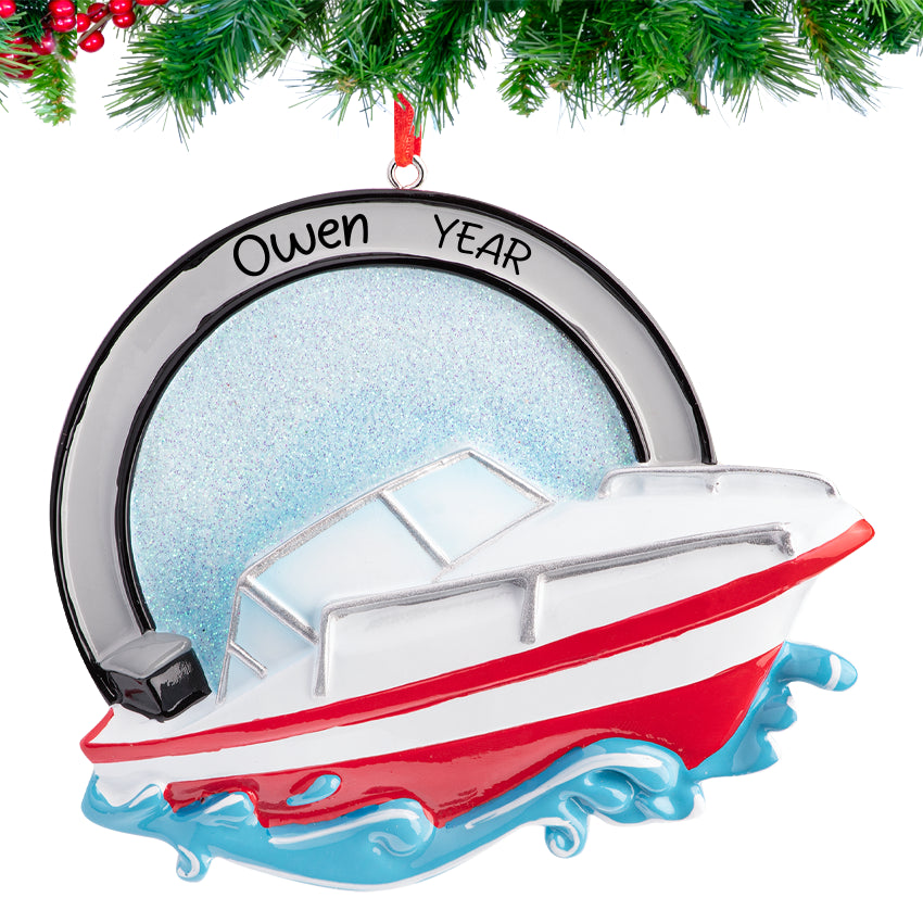 Personalized Speed Boat Christmas Ornament