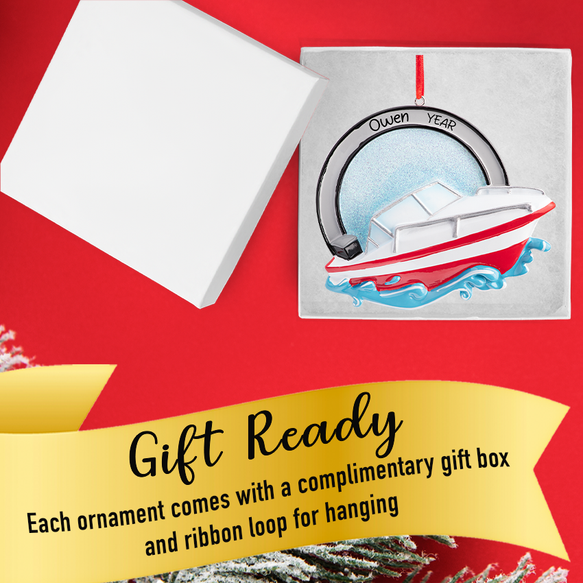 Personalized Speed Boat Christmas Ornament