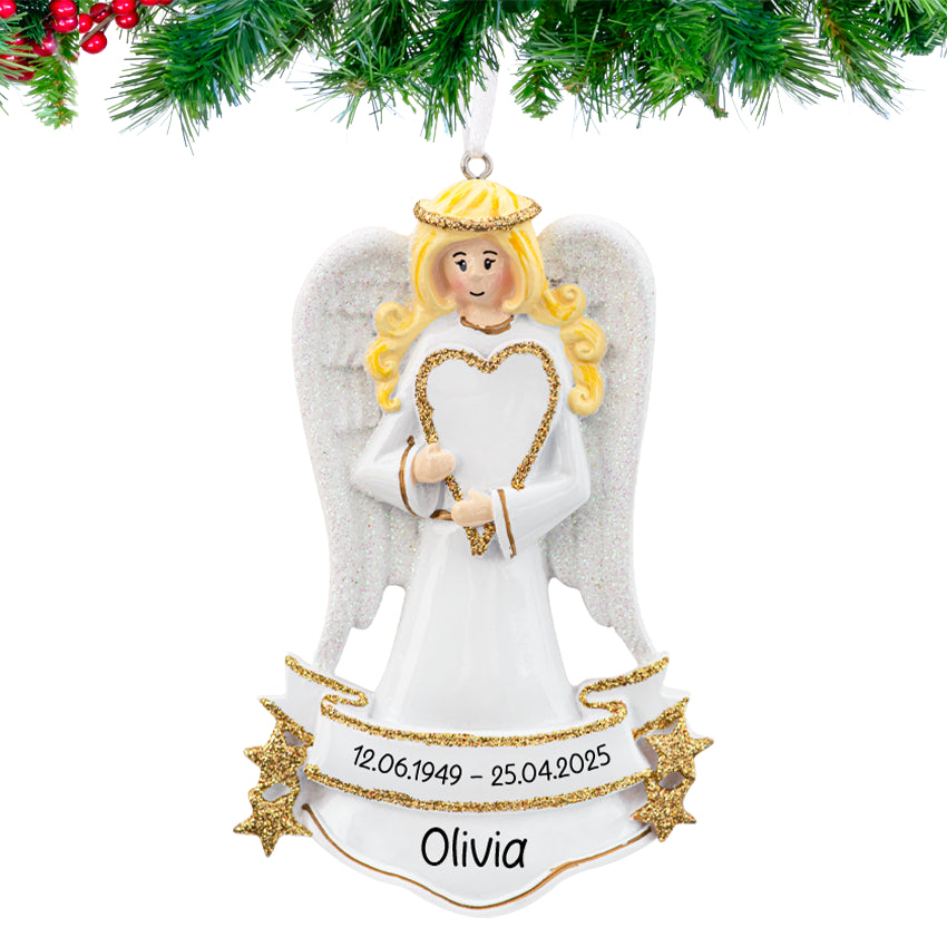 Personalized Angel with Heart Memorial Christmas Ornament
