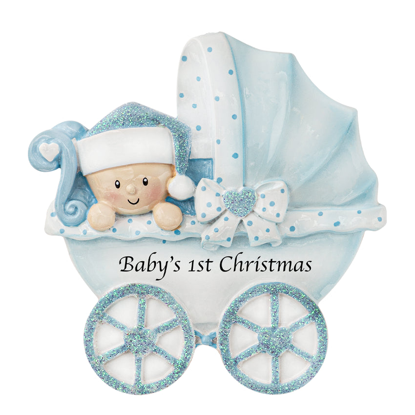 Custom Baby Boy Carriage Baby's First Christmas Ornament