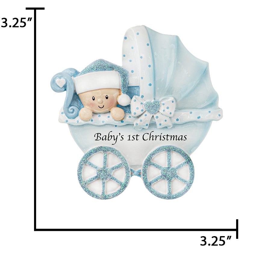 Custom Baby Boy Carriage Baby's First Christmas Ornament