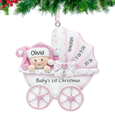 Personalized Baby Girl Carriage Christmas Ornament