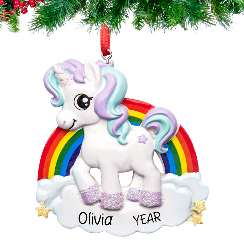 Personalized Rainbow Unicorn Christmas Ornament