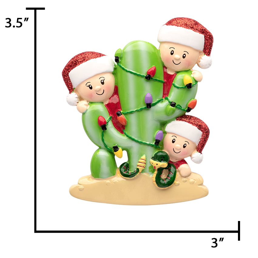 Custom Cactus Family of 3 Christmas Ornament