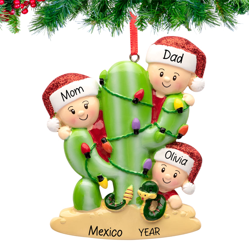 Custom Cactus Family of 3 Christmas Ornament