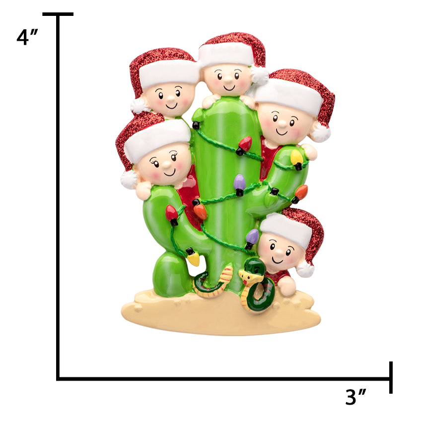 Personalized Cactus Family of 5 Christmas Ornament