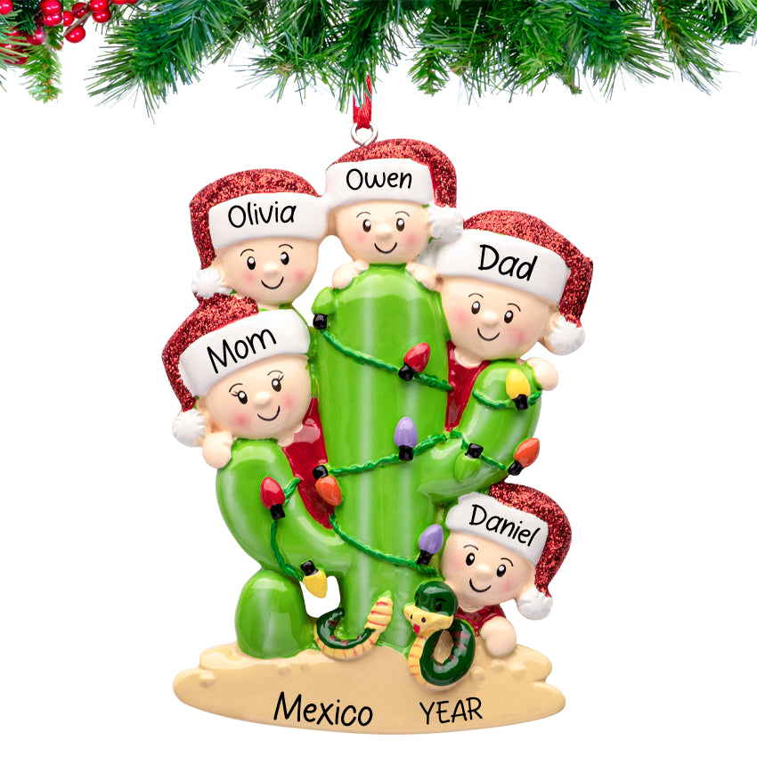 Personalized Cactus Family of 5 Christmas Ornament