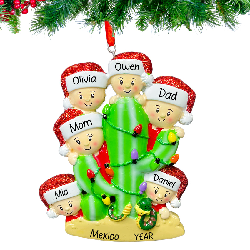 Personalized Cactus Family of 6 Christmas Ornament