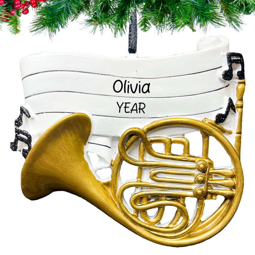 Personalized French Horn Christmas Ornament - Musical Brass Instrument Gift