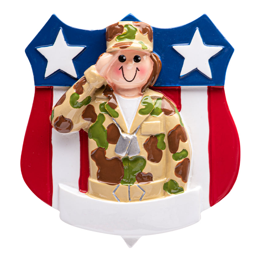 Personalized Soldier Girl Christmas Ornament - US Army Female Soldier