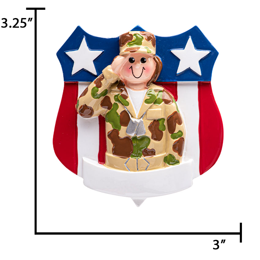 Personalized Soldier Girl Christmas Ornament - US Army Female Soldier