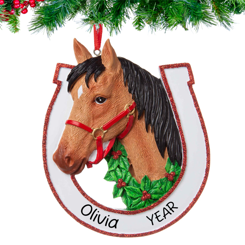 Personalized Brown Horse Christmas Ornament