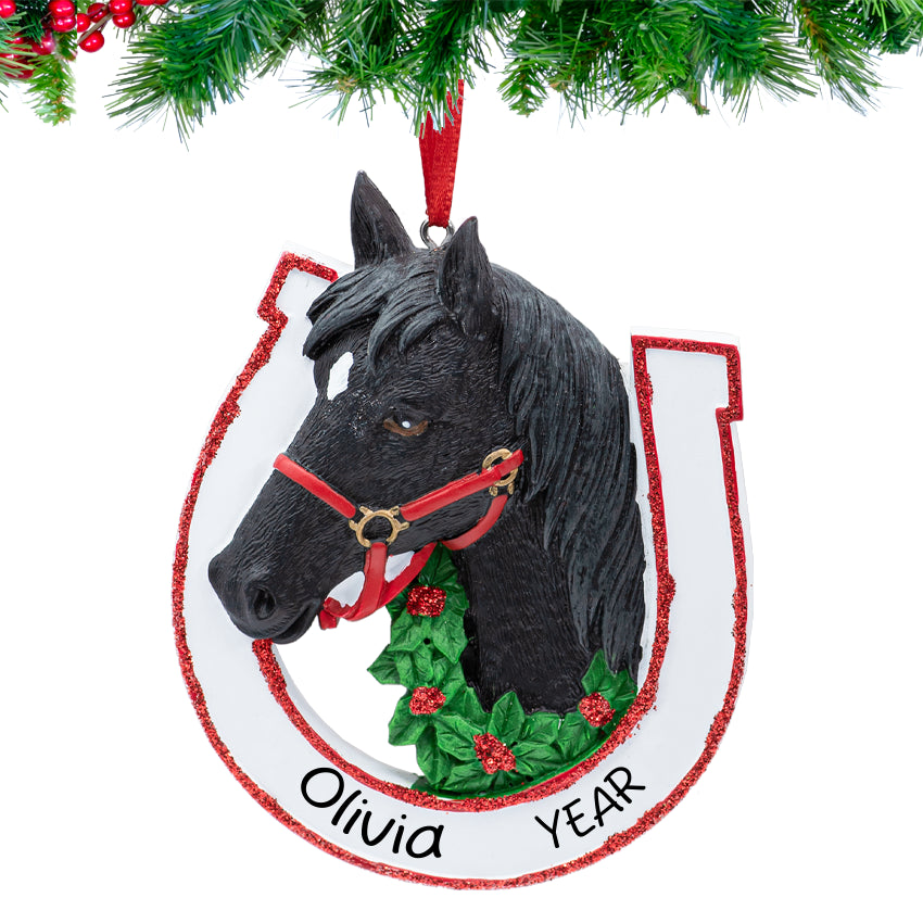 Personalized Black Horse Christmas Ornament