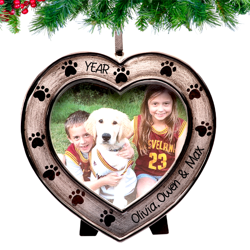 Custom Wooden Heart Dog Photo Frame Christmas Ornament