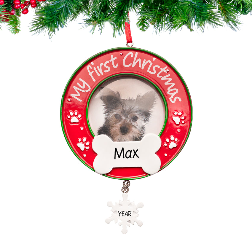 Customized Dog Picture Frame with Snowflake Christmas Ornament