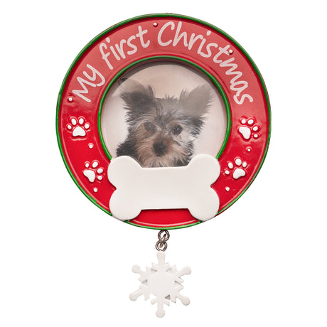 Customized Dog Picture Frame with Snowflake Christmas Ornament