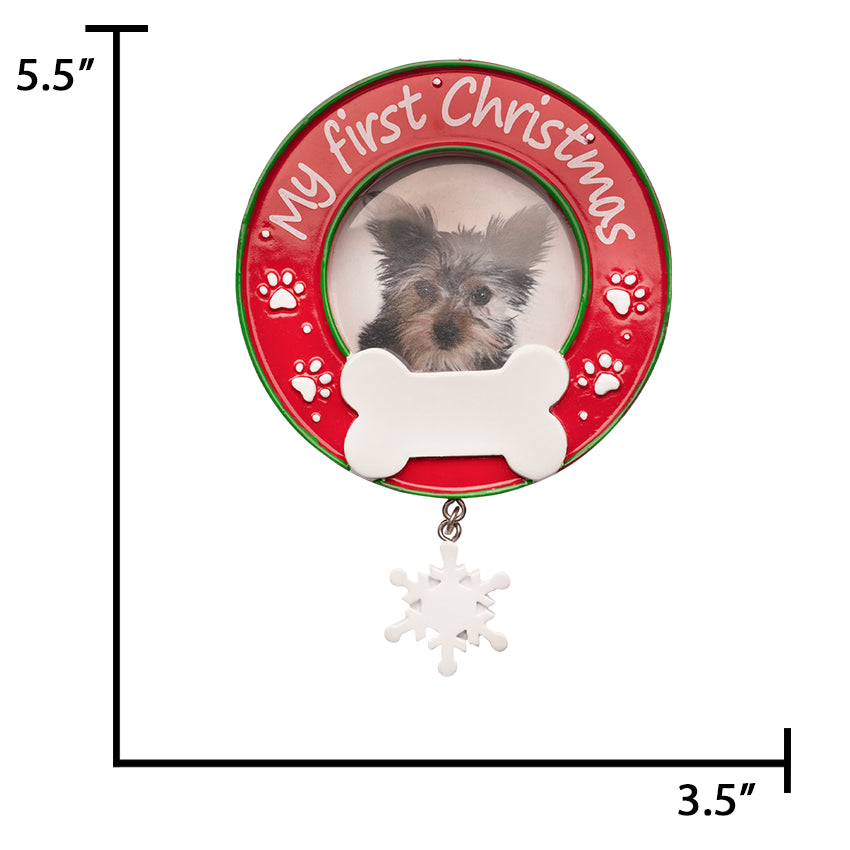 Customized Dog Picture Frame with Snowflake Christmas Ornament