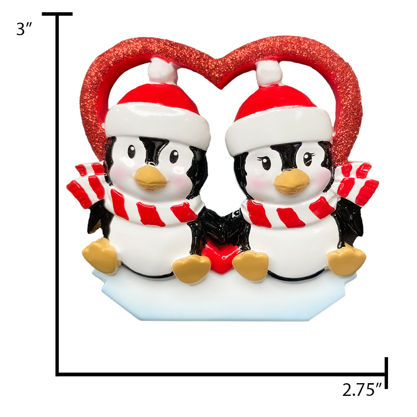 Custom Our First Christmas Together Ornament - Penguin Couple with Heart