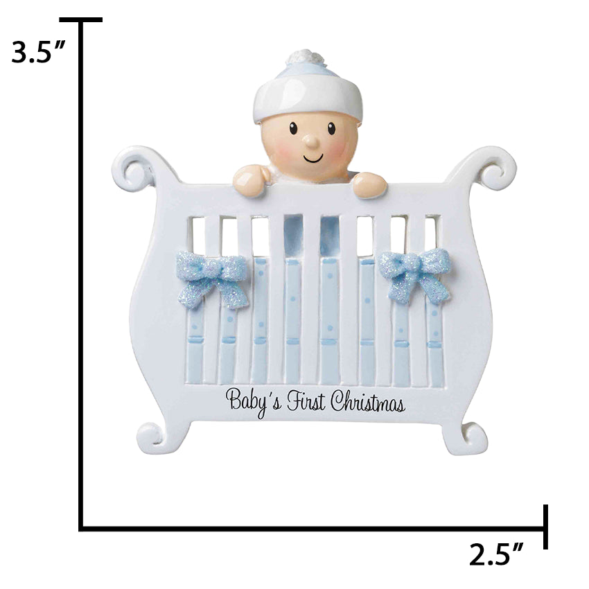 Personalized Baby's First Christmas Ornament - Baby Boy in Crib
