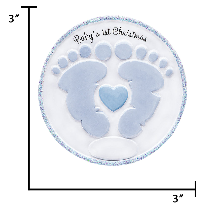 Personalized Baby's First Christmas Ornament Boy - Footprint with Birth Stats & Name
