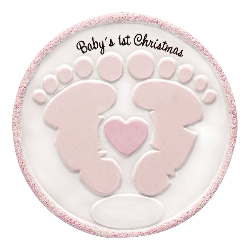 Personalized Baby's First Christmas Ornament Girl - Footprint with Birth Stats & Name