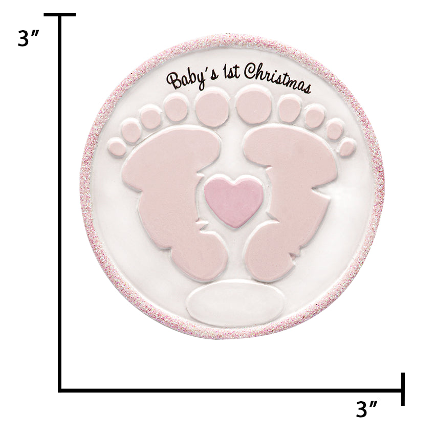 Personalized Baby's First Christmas Ornament Girl - Footprint with Birth Stats & Name