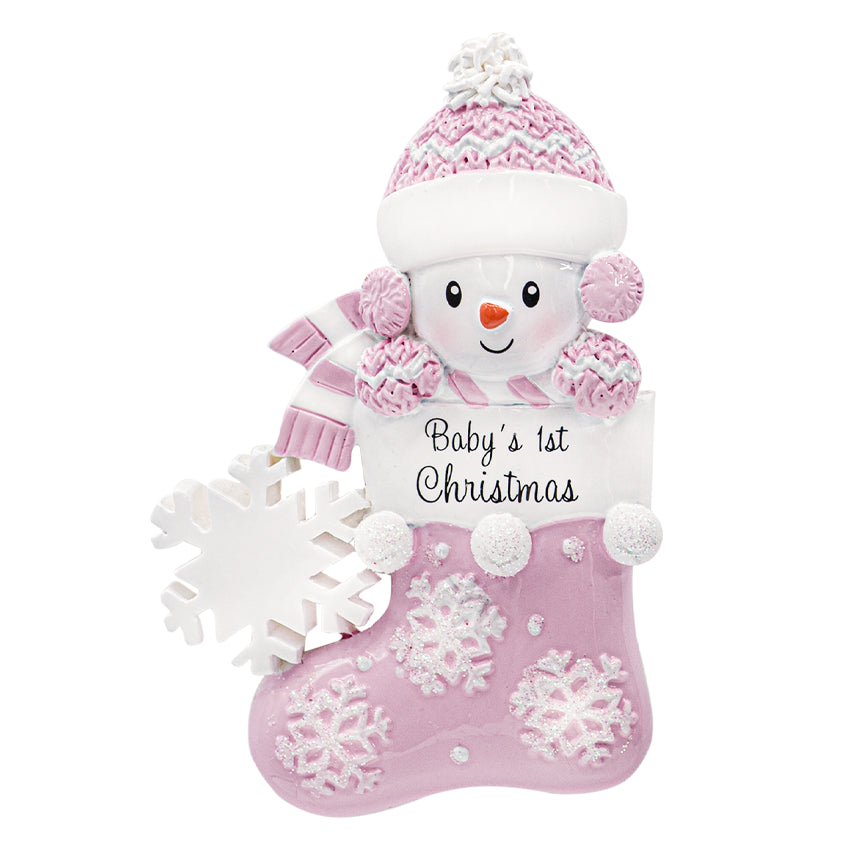Personalized My Baby's First Christmas Ornament Girl - Stocking Snowbaby Ornament