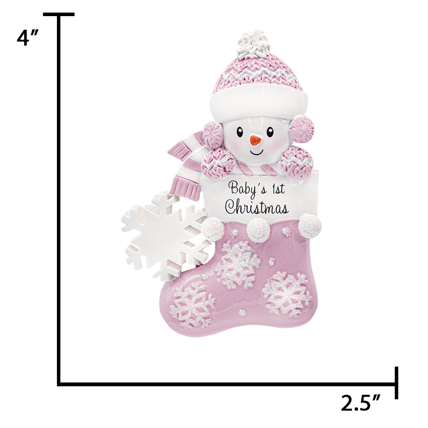 Personalized My Baby's First Christmas Ornament Girl - Stocking Snowbaby Ornament