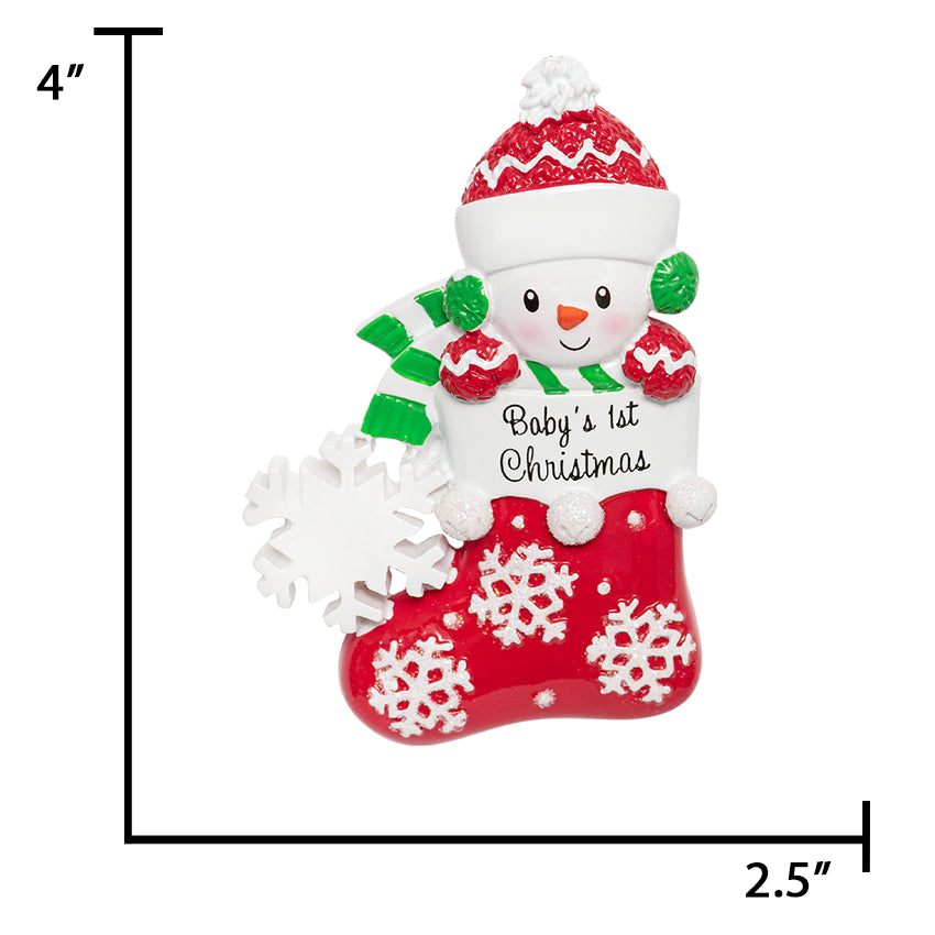 Personalized My Baby's First Christmas Ornament - Stocking Snowbaby Ornament