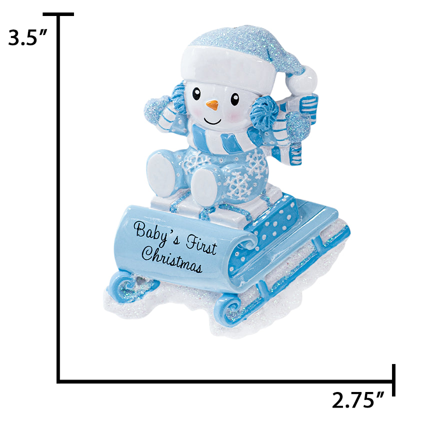 Personalized Baby's First Christmas Ornament Boy - Snowbaby on Sled