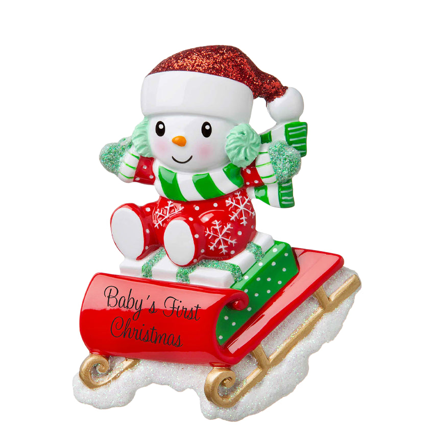Personalized Baby's First Christmas Ornament - Snowbaby on Sled