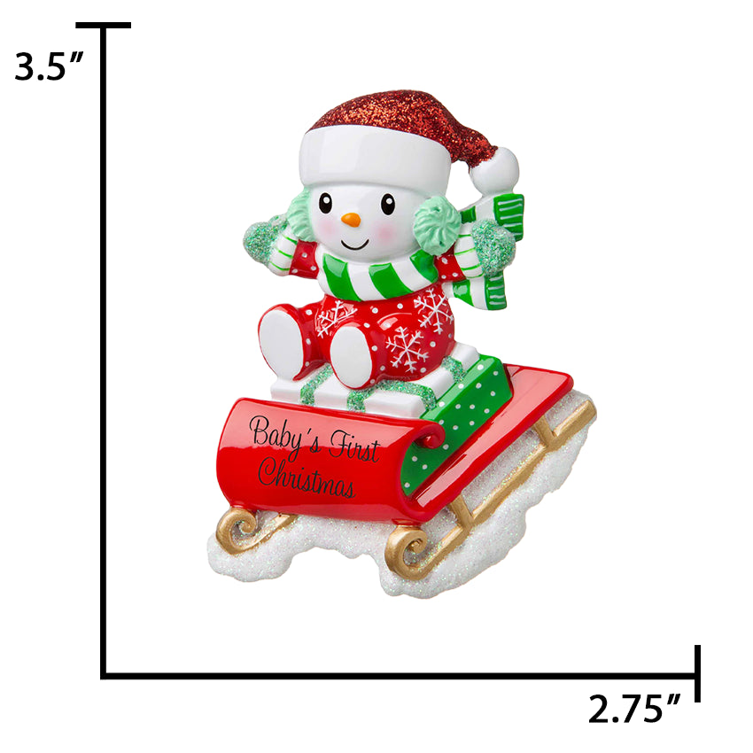 Personalized Baby's First Christmas Ornament - Snowbaby on Sled
