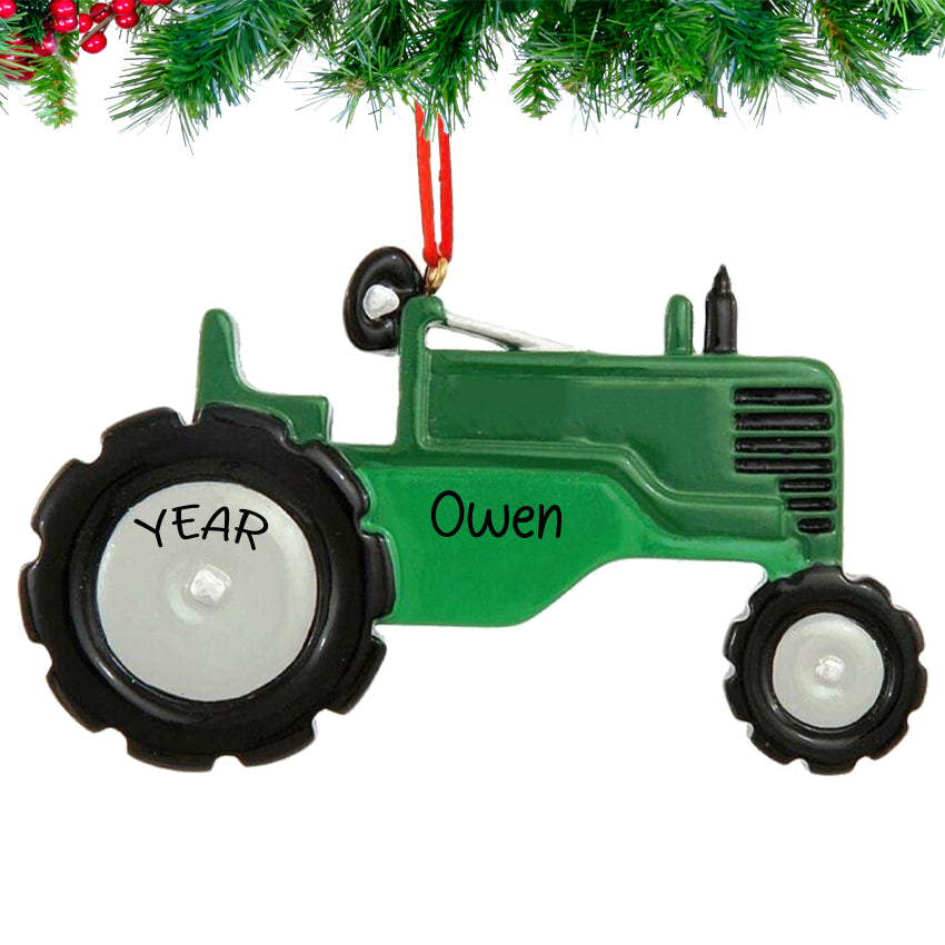Personalized Tractor Christmas Ornament - Green Farm Vehicle