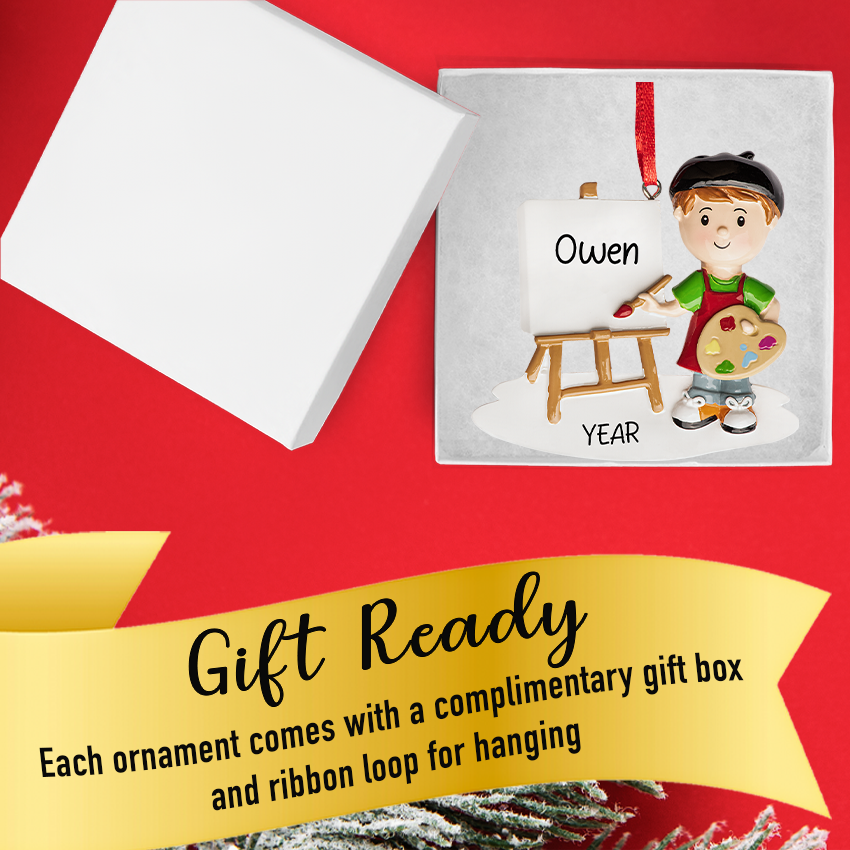 Personalized Artist Painting Boy Christmas Ornament