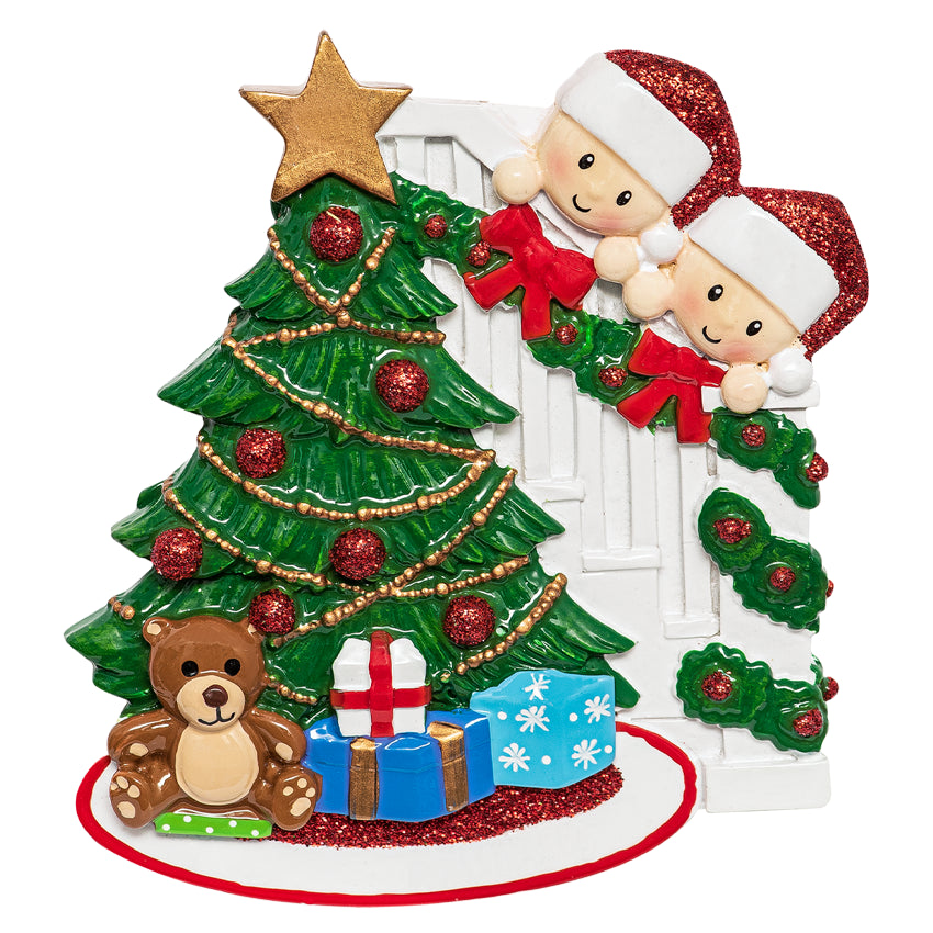 Personalized Peeking Couple Behind Christmas Tree Ornament 2025