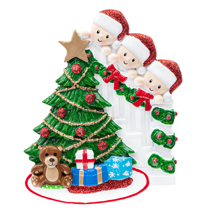 Personalized Present Peeking Family of 3 Christmas Ornament