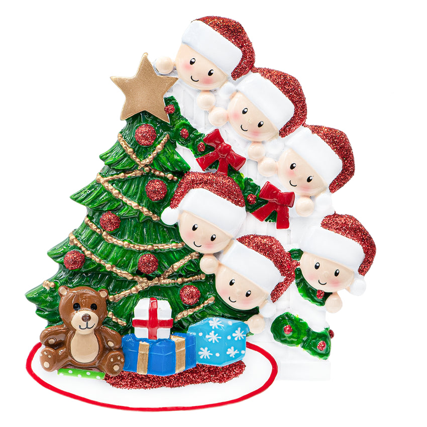 Personalized Present Peeking Family of 6 Christmas Ornament