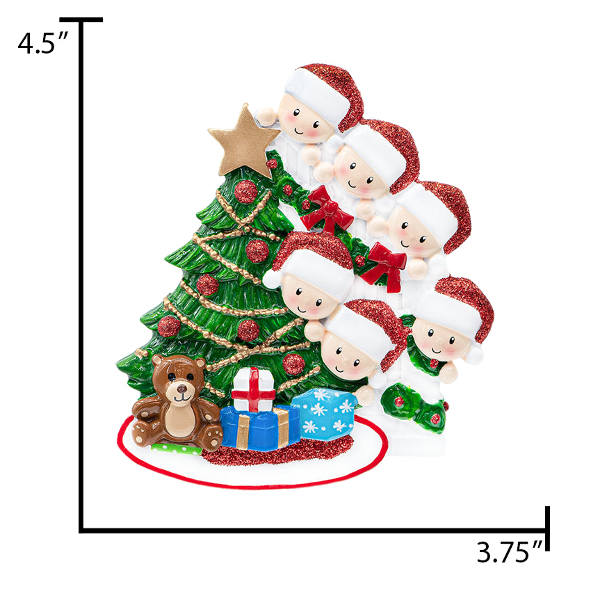 Personalized Present Peeking Family of 6 Christmas Ornament