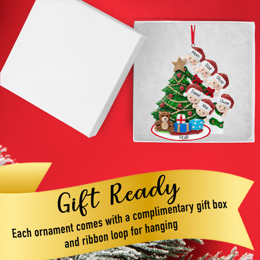 Personalized Present Peeking Family of 6 Christmas Ornament