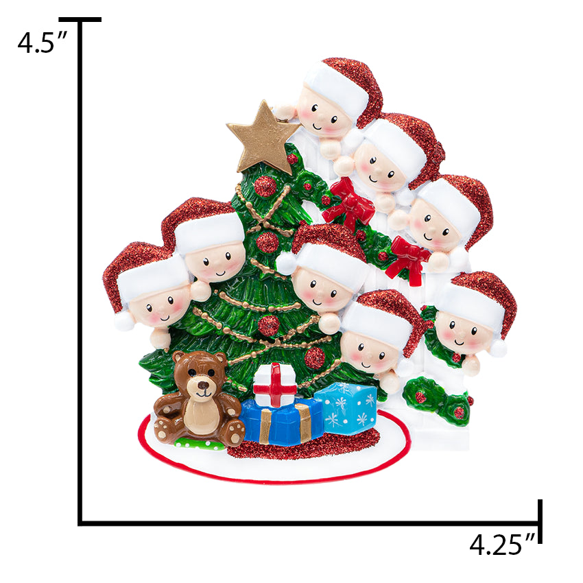 Personalized Present Peeking Family of 8 Christmas Ornament
